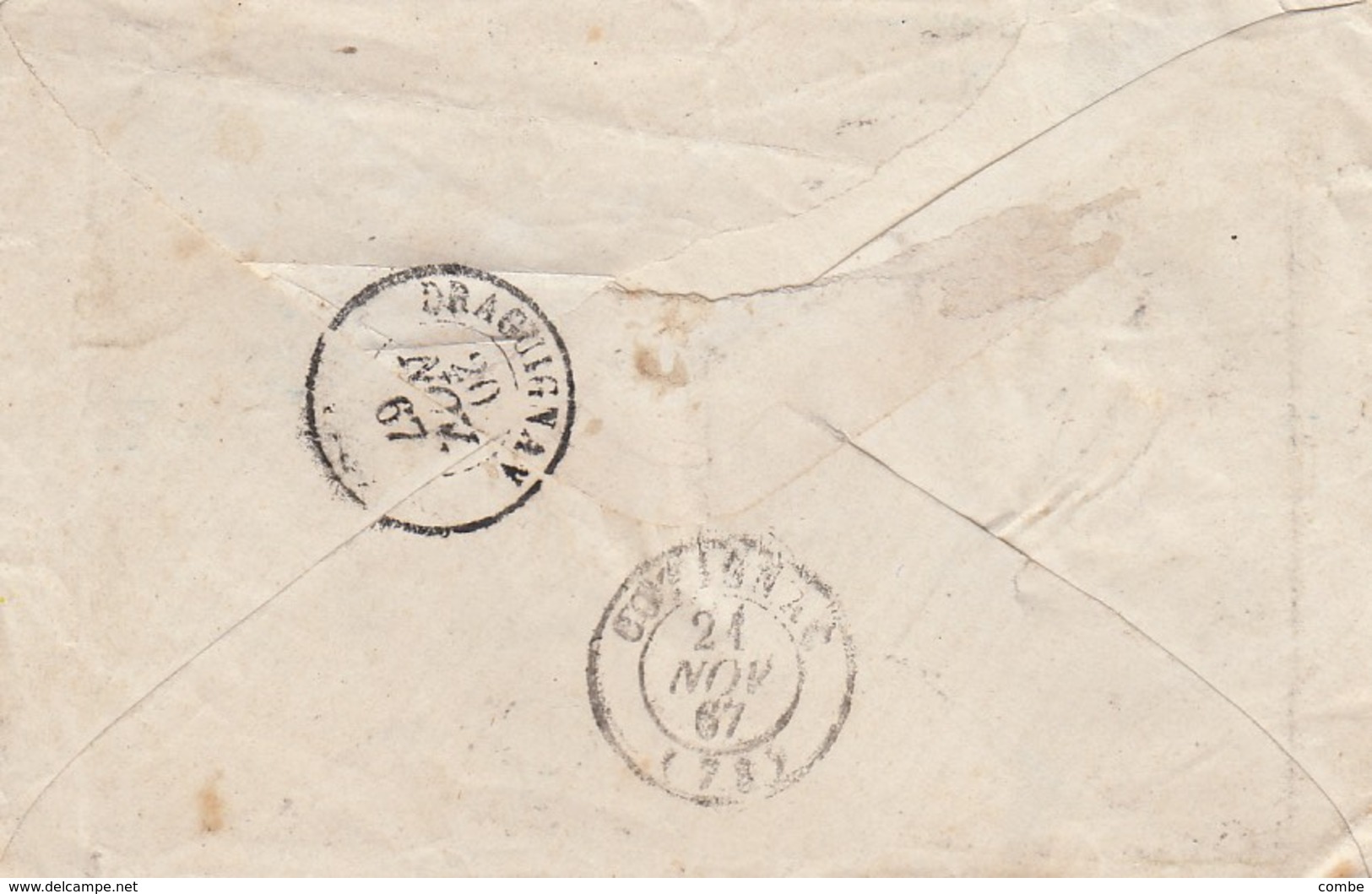 LETTRE. 19 NOV 67. VAR AUPS. GC 232. BOITE RURALE E. POUR ENTRECASTEAUX   /  2 - 1849-1876: Période Classique