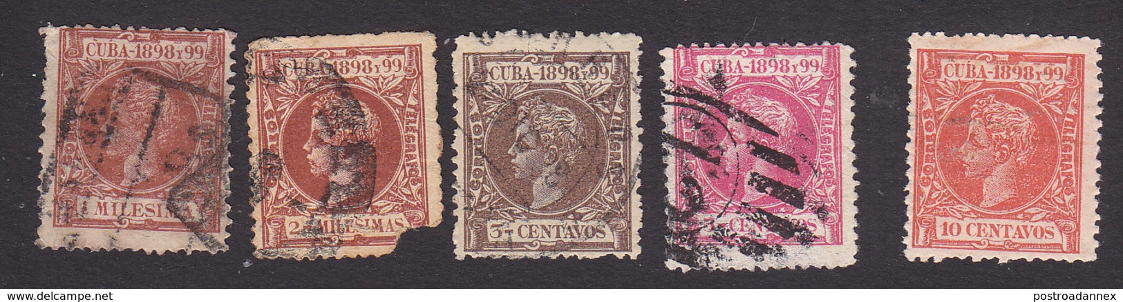 Cuba, Scott #156, 157, 163, 165, 168, Used, King Alfonso XIII, Issued 1898 - Cuba (1874-1898)