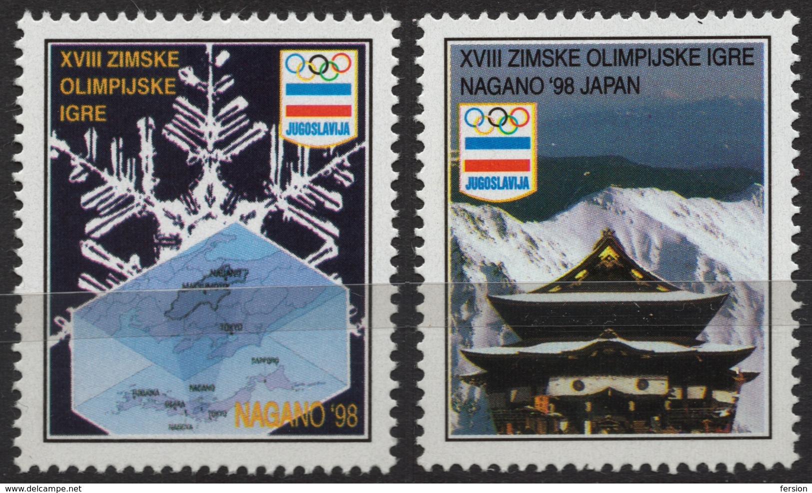 Japan MAP Snow - 1998 Winter Olympics Nagano - Yugoslavia MNH CINDERELLA LABEL VIGNETTE - Invierno 1998: Nagano