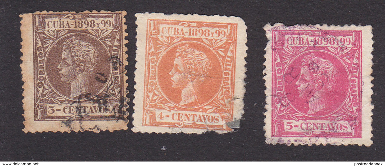 Cuba, Scott #163-165, Used, King Alfonso XIII, Issued 1898 - Cuba (1874-1898)