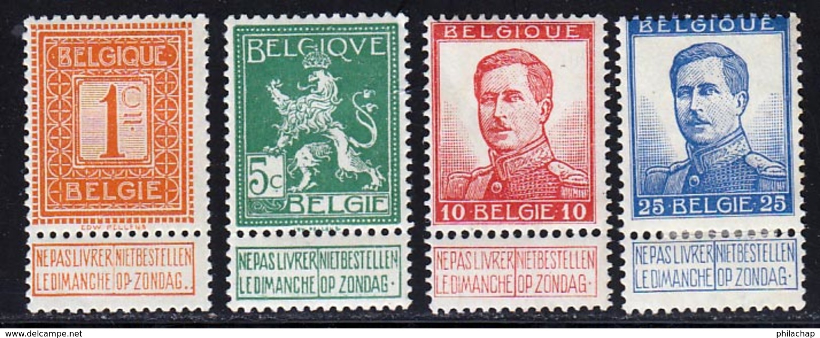 Belgique 1912 Yvert 108 - 110 - 123 - 125 * TB Charniere(s) - 1912 Pellens