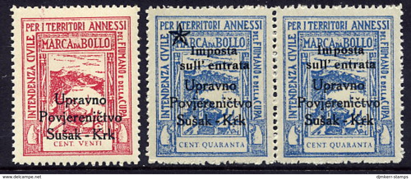 CROATIA Fiscal Stamps, Italian Issue For Fiume And Cuoa Overprinted Susak-Krk MNH / ** - Croatia