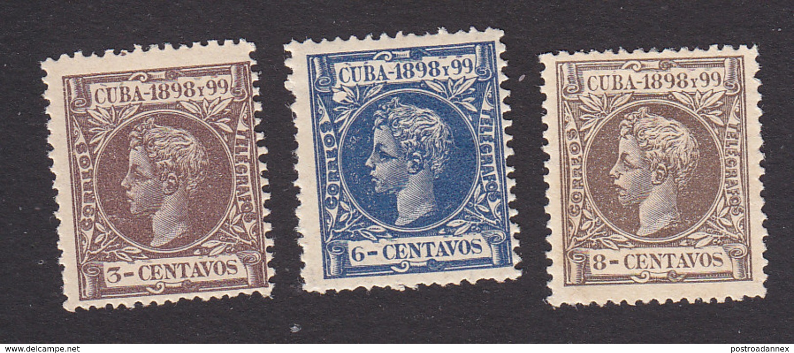 Cuba, Scott #163, 166-167, Mint Hinged, King Alfonso XIII, Issued 1898 - Cuba (1874-1898)