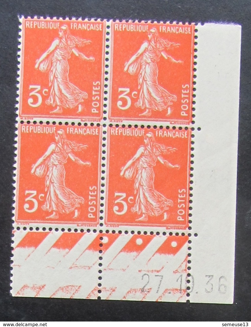 Semeuse 3 C. Orange 278 A En Bloc De 4 Coin Daté - 1906-38 Säerin, Untergrund Glatt