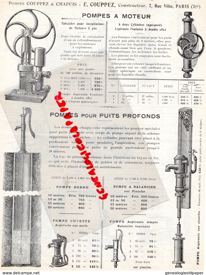 75- PARIS- RARE CATALOGUE POMPES COUPPEZ & CHAPUIS-CONSTRUCTEUR HYDRAULICIEN-7 RUE VILIN- POMPE A BRAS EOLIENNE AIGLON- - Artigianato