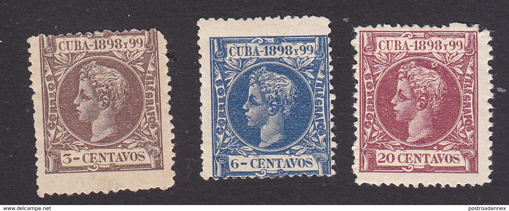 Cuba, Scott #163, 166, 170, Mint Hinged, King Alfonso XIII, Issued 1898 - Cuba (1874-1898)