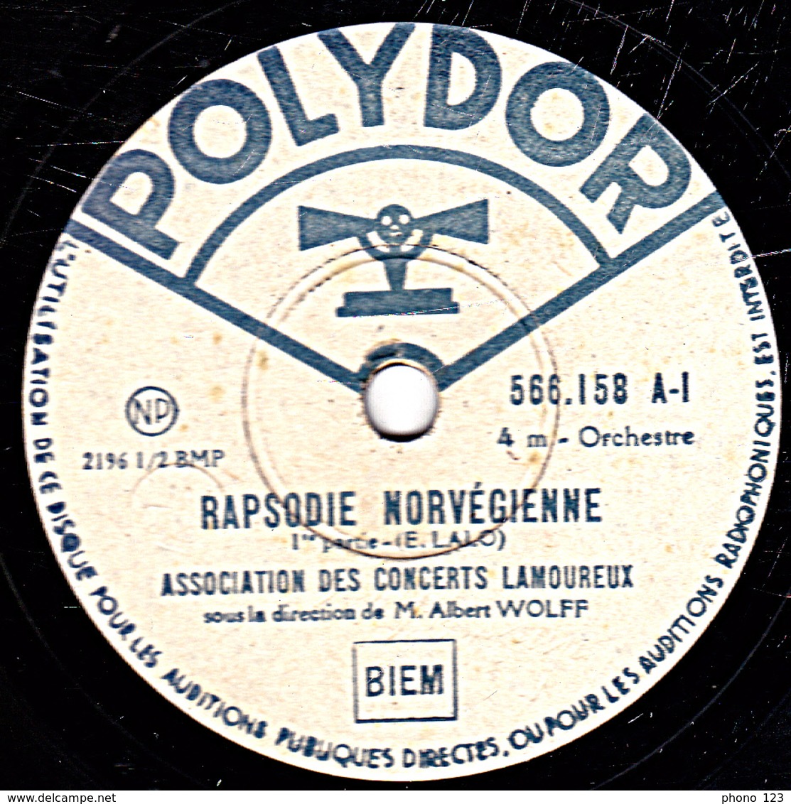 78 Trs - 30 Cm - état TB - CONCERTS LAMOUREUX -  RAPSODIE NORVEGIENNE  1re Et 2e Parties - 78 T - Disques Pour Gramophone