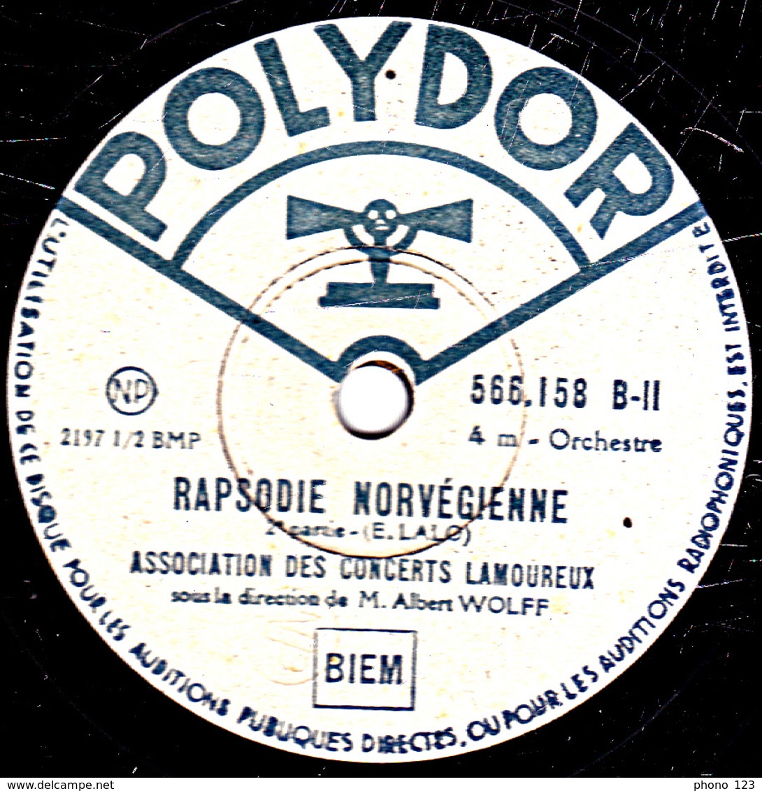 78 Trs - 30 Cm - état TB - CONCERTS LAMOUREUX -  RAPSODIE NORVEGIENNE  1re Et 2e Parties - 78 T - Disques Pour Gramophone