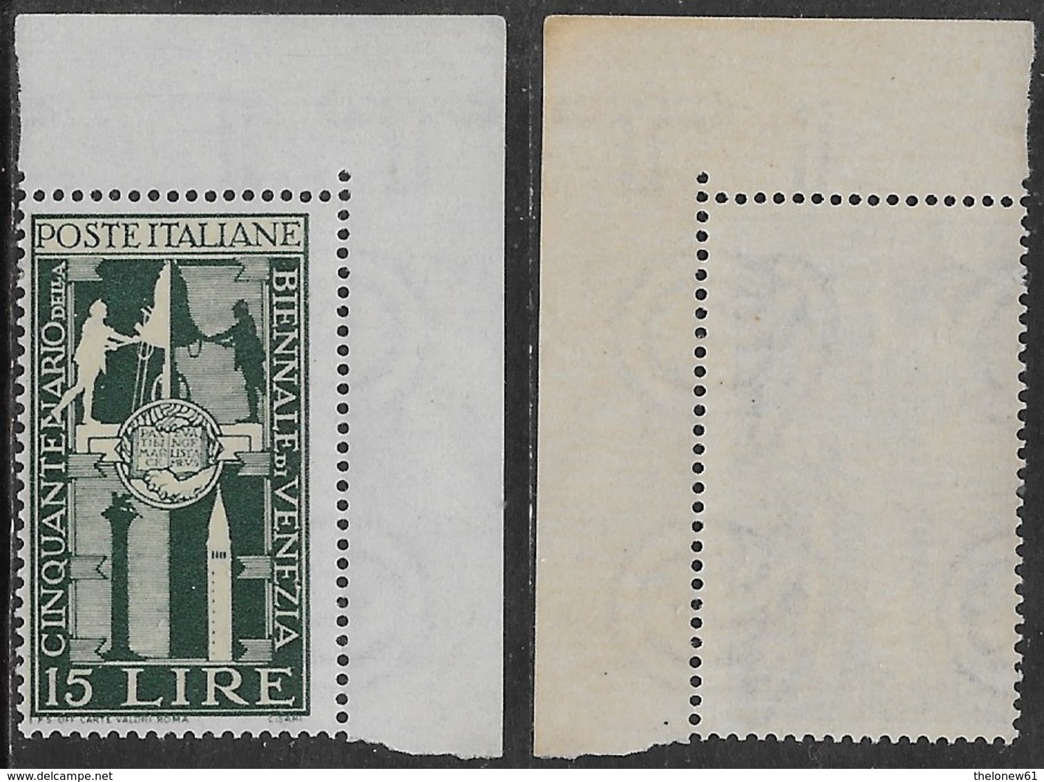 Italia Italy 1949 Biennale Venezia L15 Bordo Angolo Sa N.595 Nuovo Integro MNH ** - 1946-60: Ungebraucht