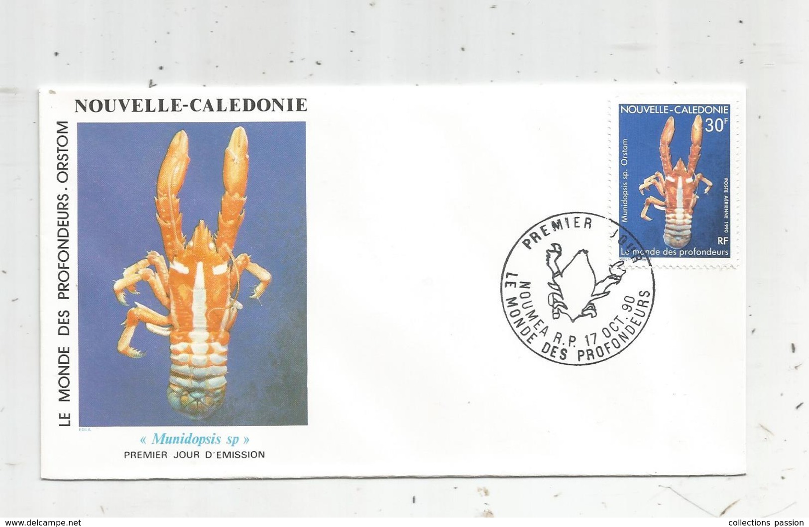 Timbre, FDC , Nouvelle Calédonie  , NOUMEA 1990, Le Monde Des Profondeurs , ORSTROM, Munidopsis Sp - FDC