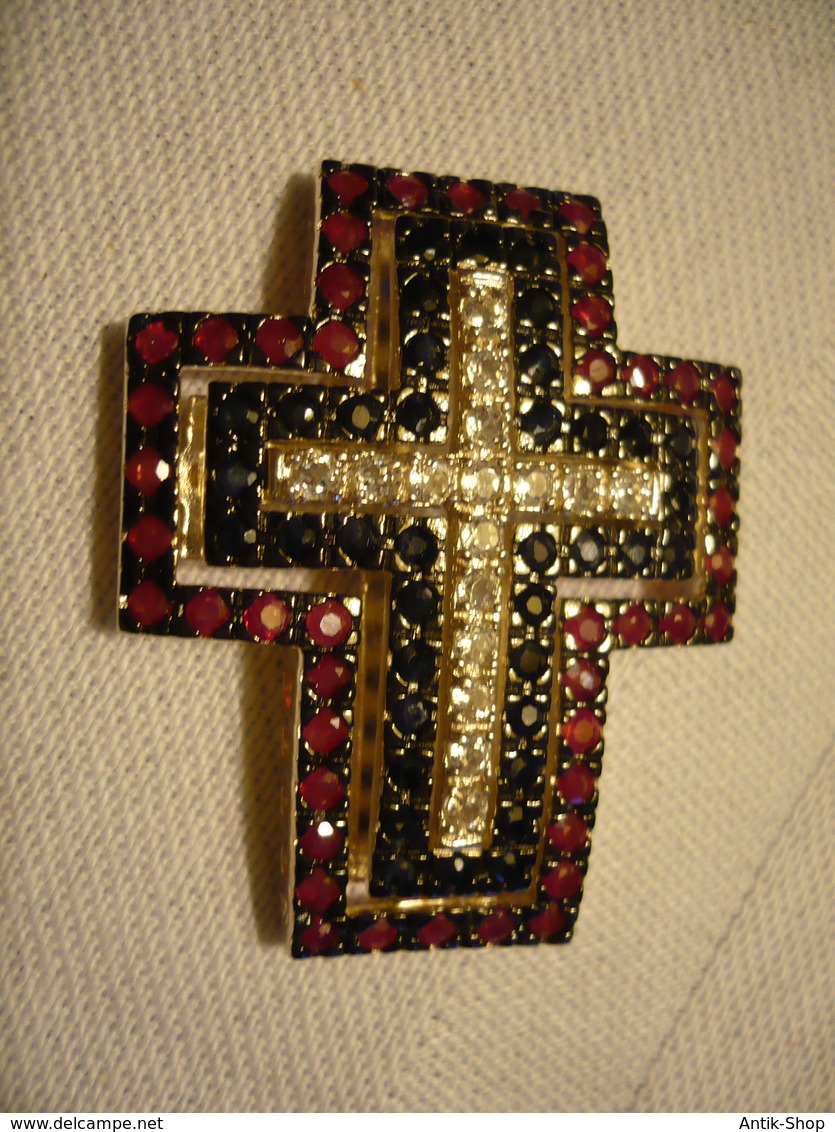 Kreuz-Anhänger Mit Rubinen, Saphiren Und Bergkristallen (680) Preis Reduziert - Pendants