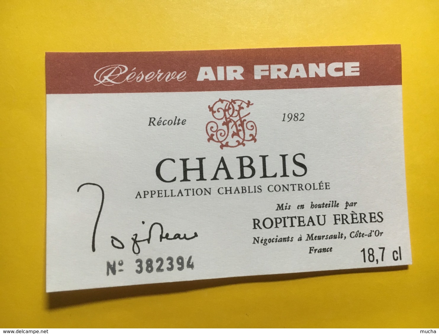 9014 -  Chablis Ropiteau Frères 1982 Pour Air France 18,7 Cl - Avions