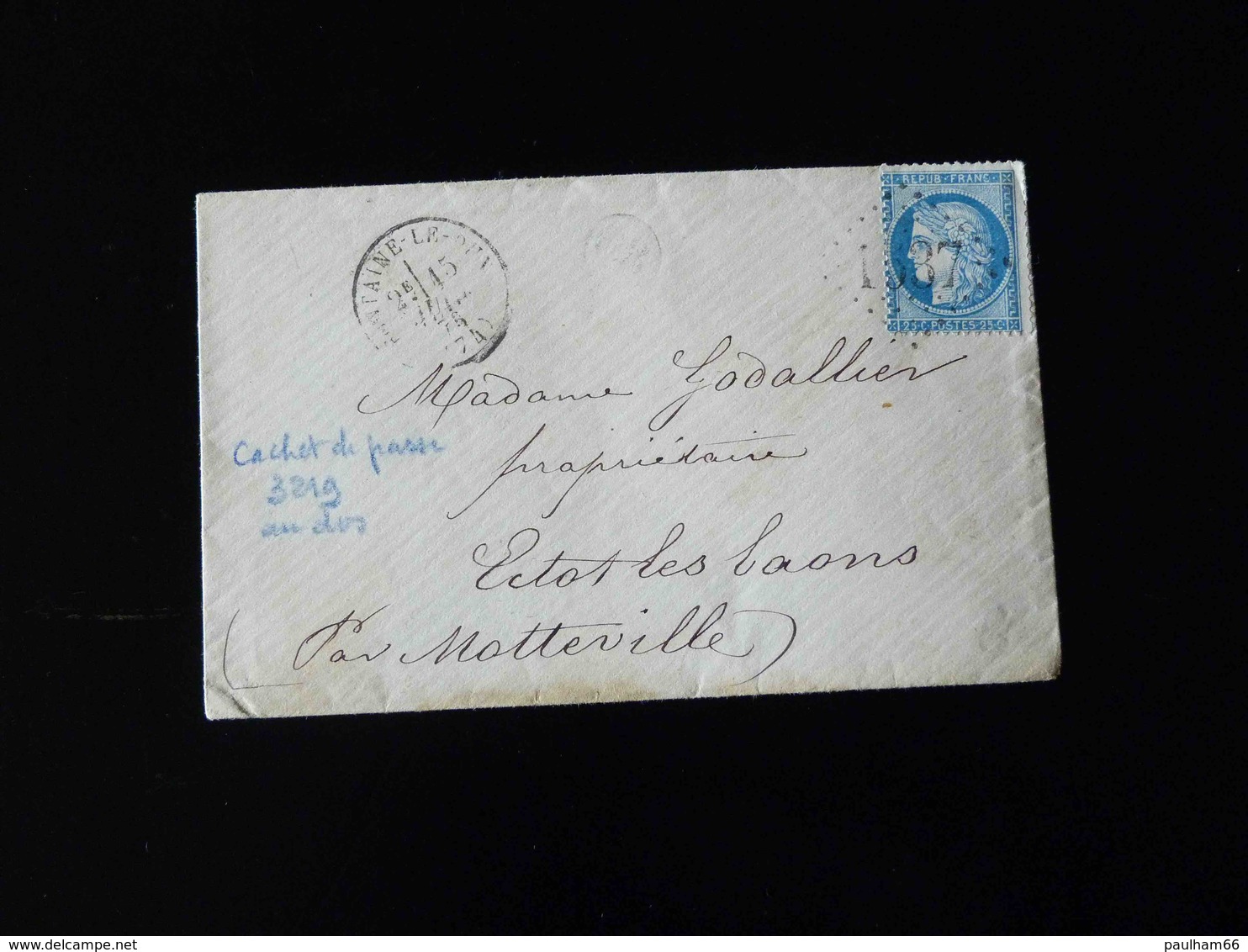 LETTRE DE FONTAINE LE DUN POUR ECTOT LES BAONS  -  1873  - - 1849-1876: Periodo Classico