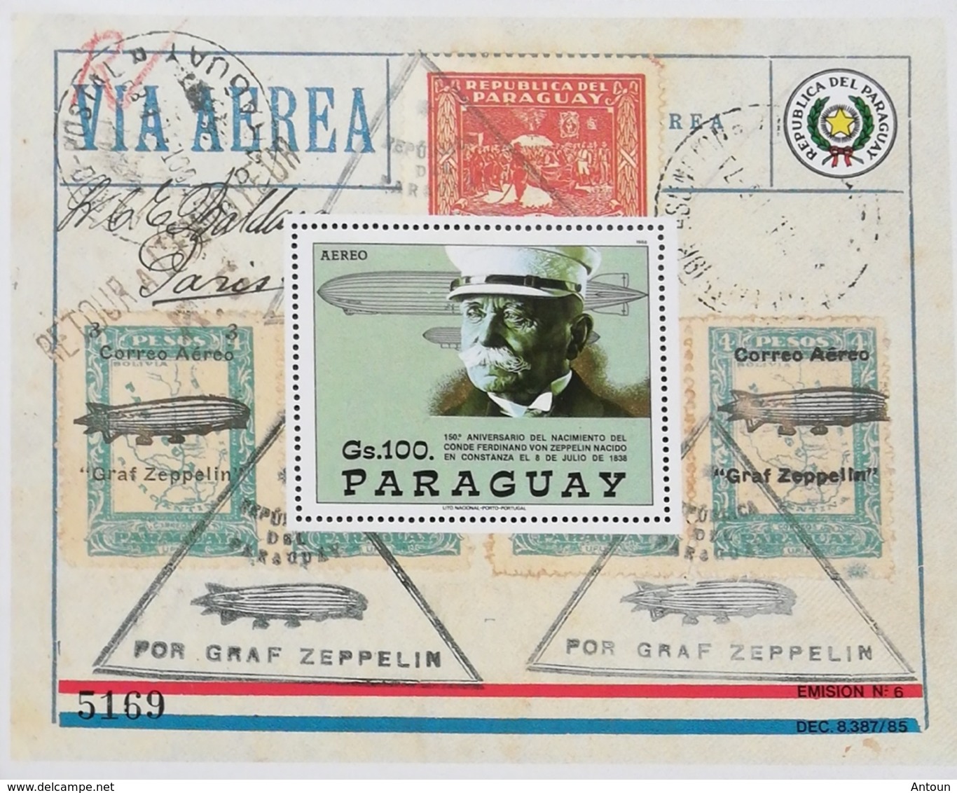 Paraguay 1988 Count Ferdinand Von Zeppelin S/S - Paraguay