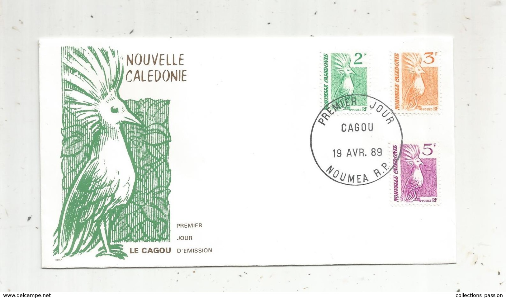 Timbre  ,  FDC , Nouvelle Calédonie  , Nouméa 1989 , LE CAGOU - FDC