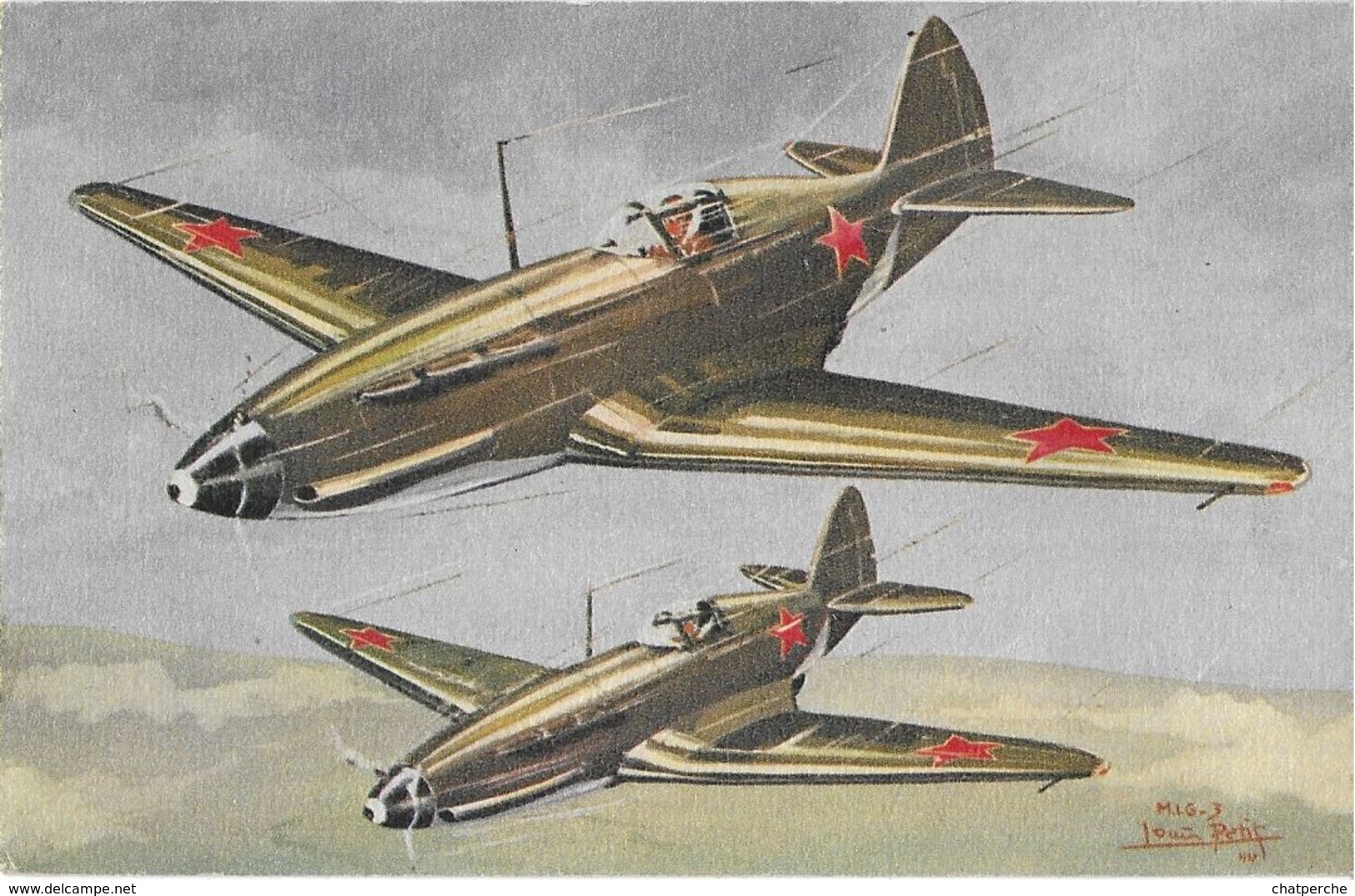 TRANSPORT AVION AVIATION MILITAIRE LE CHASSEUR M.I.G. 3 DE L'URSS  ILLUSTRATEUR LOUIS PETIT - 1946-....: Ere Moderne