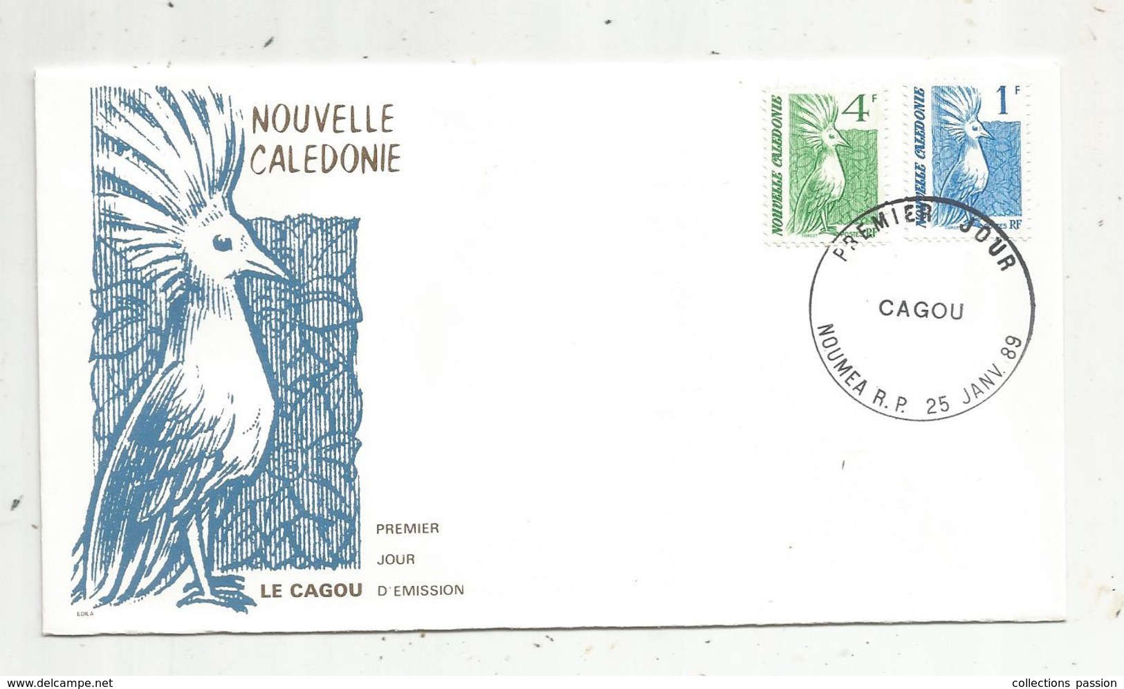 Timbre  ,  FDC , Nouvelle Calédonie  , Nouméa 1989 , LE CAGOU - FDC