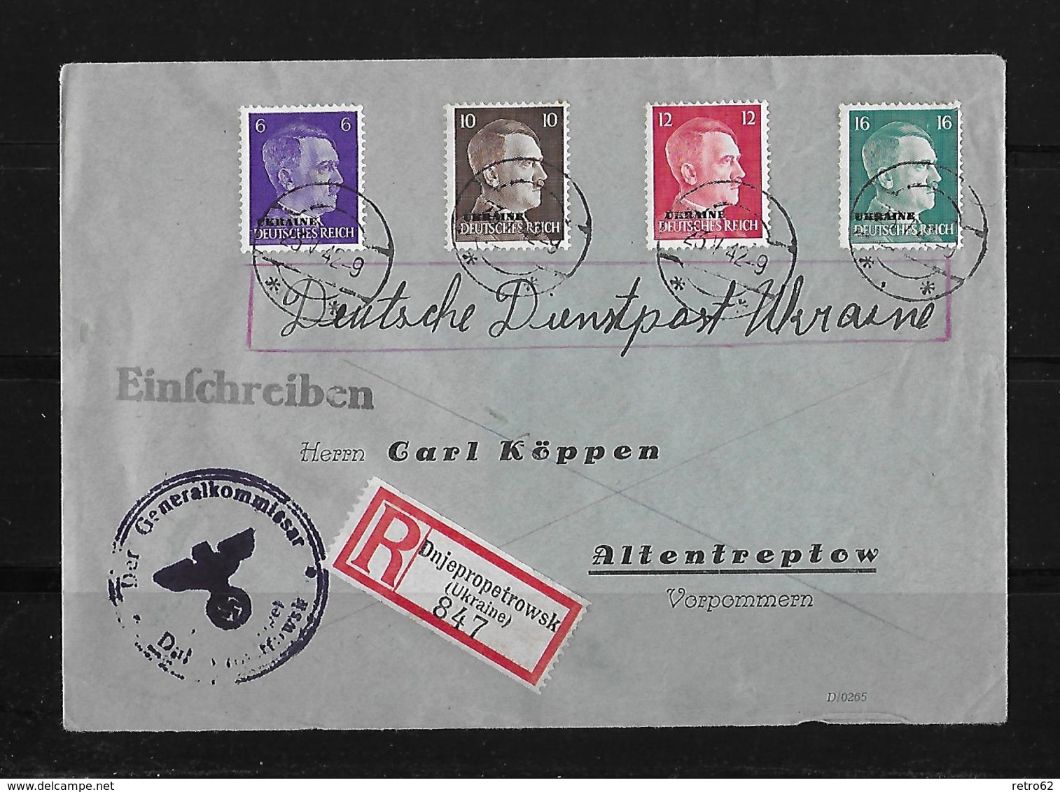 1942 UKRAINE → Deutsche Dienstpost Per Einschreiben Nach  Dnjepropetrowsk   ►RRR◄ - Service