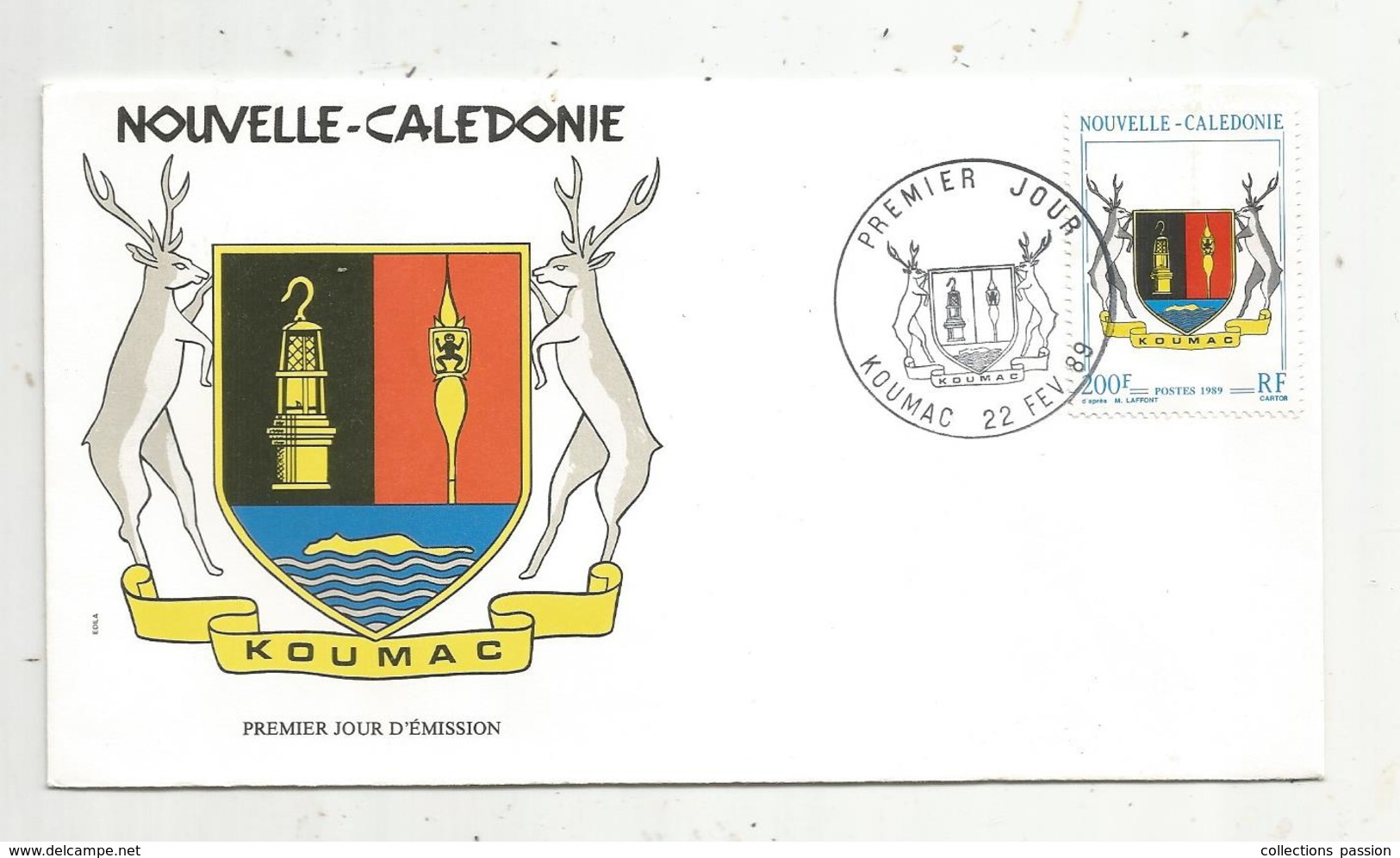 Timbre  ,  FDC , Nouvelle Calédonie  , Koumac ,  22-2-1989 - FDC