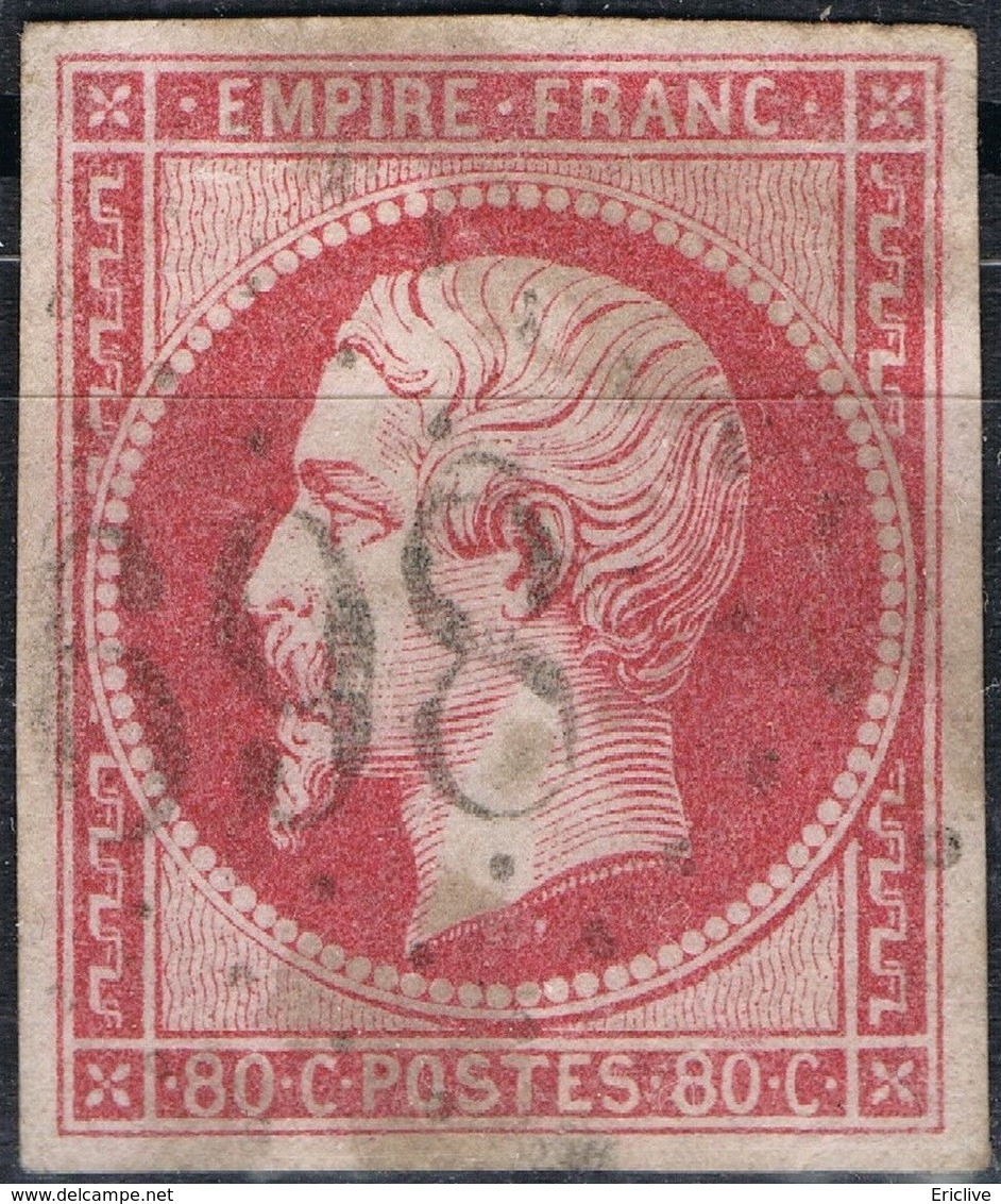 FRANCE Y&T N°17Ad Napoléon III 80c Vermillonné Gros Chiffres N°698. Côte 620 Euros - 1853-1860 Napoleon III