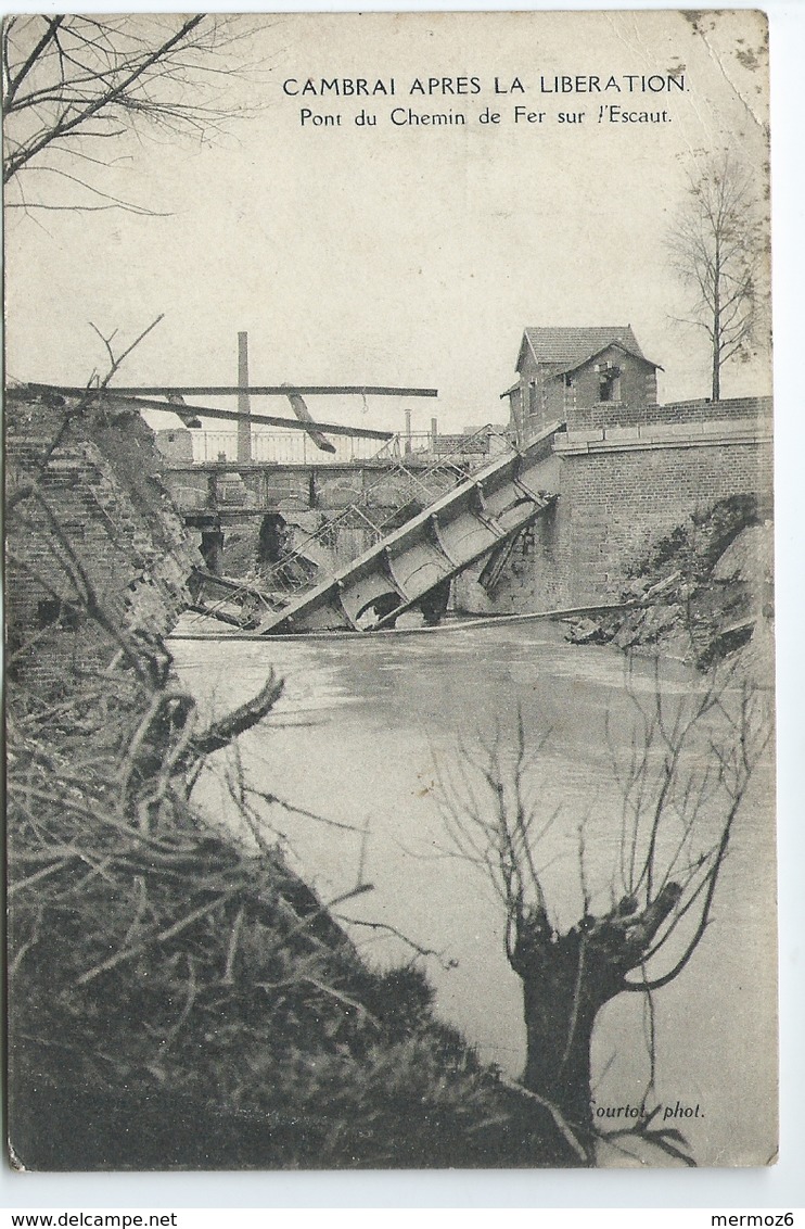 Cambrai Apres La Liberation Pont Du Chemin De Fer Sur L’ Escaut Longuet Imp Photo 1934 - Cambrai