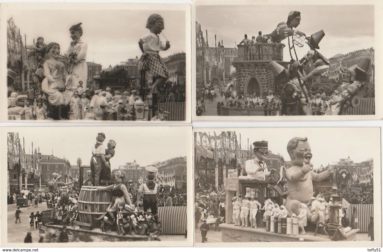 7 CPA:CARNAVAL DE NICE (06) JULOT ET TITINE,MADAME ET SON DANSEUR,L'AMOUR BLESSÉ,ROMÉO ET JULIETTE,LA POULE D'HENRI IV - Carnaval