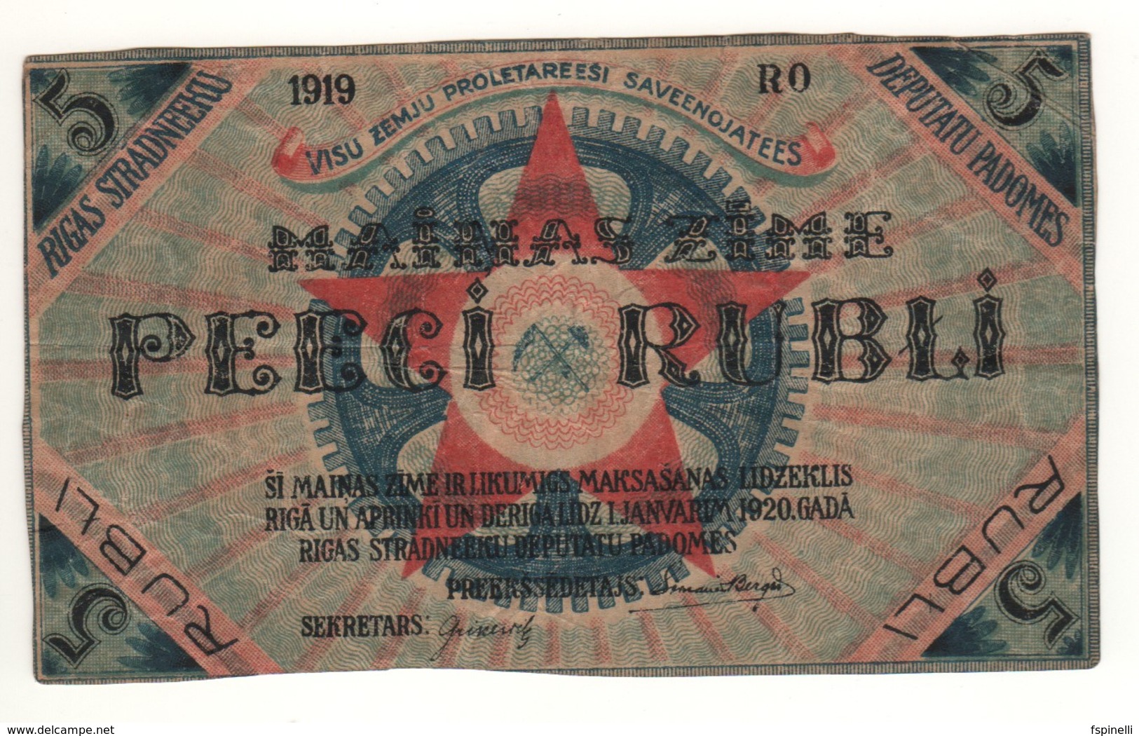 LATVIA  5 Rubles    PR3   1919 - Letland