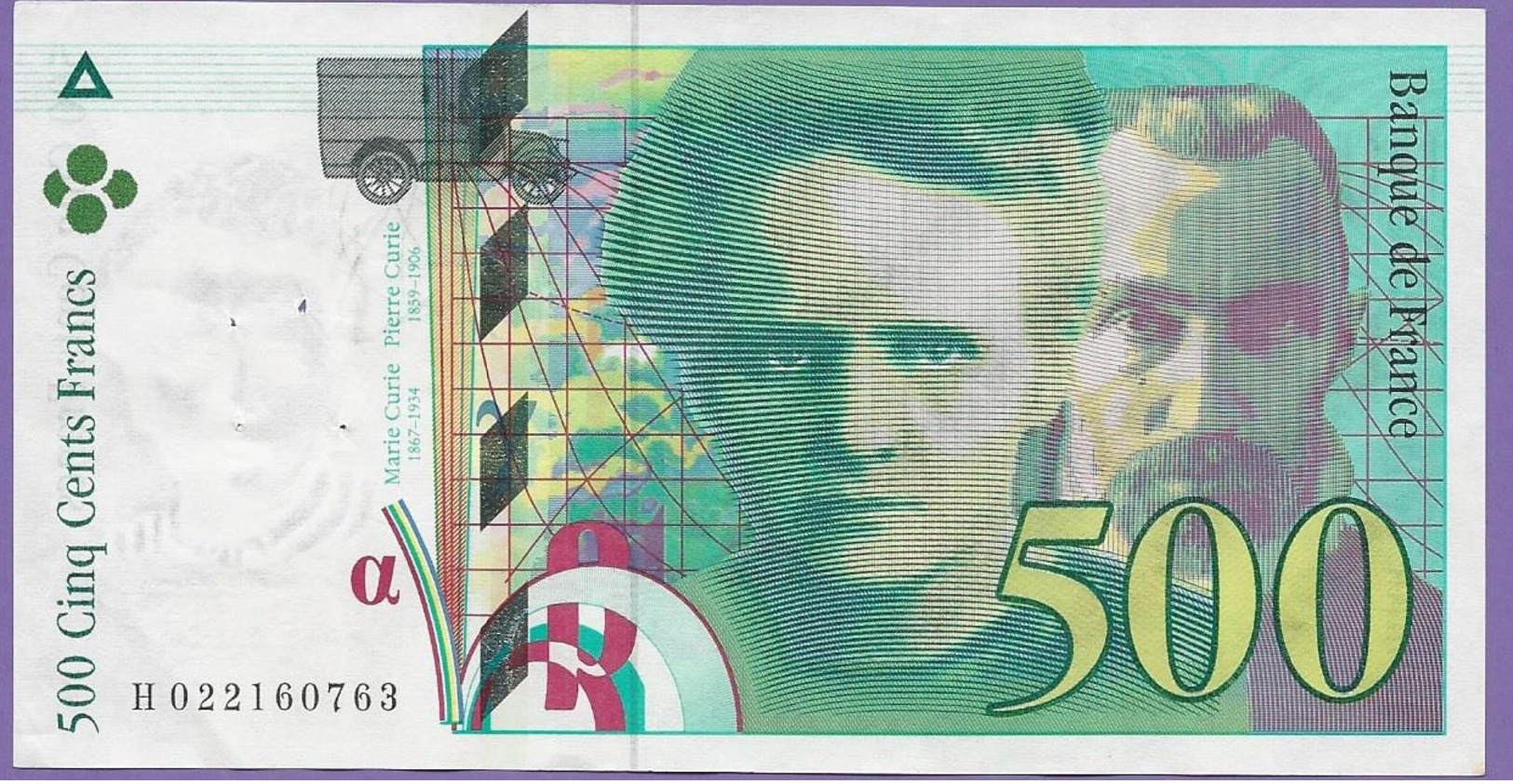 Billet De 500 Francs Pierre Et Marie Cury 1994 .N°H.022160763 Très Craquant Scan - 500 F 1994-2000 ''Pierre Et Marie Curie''