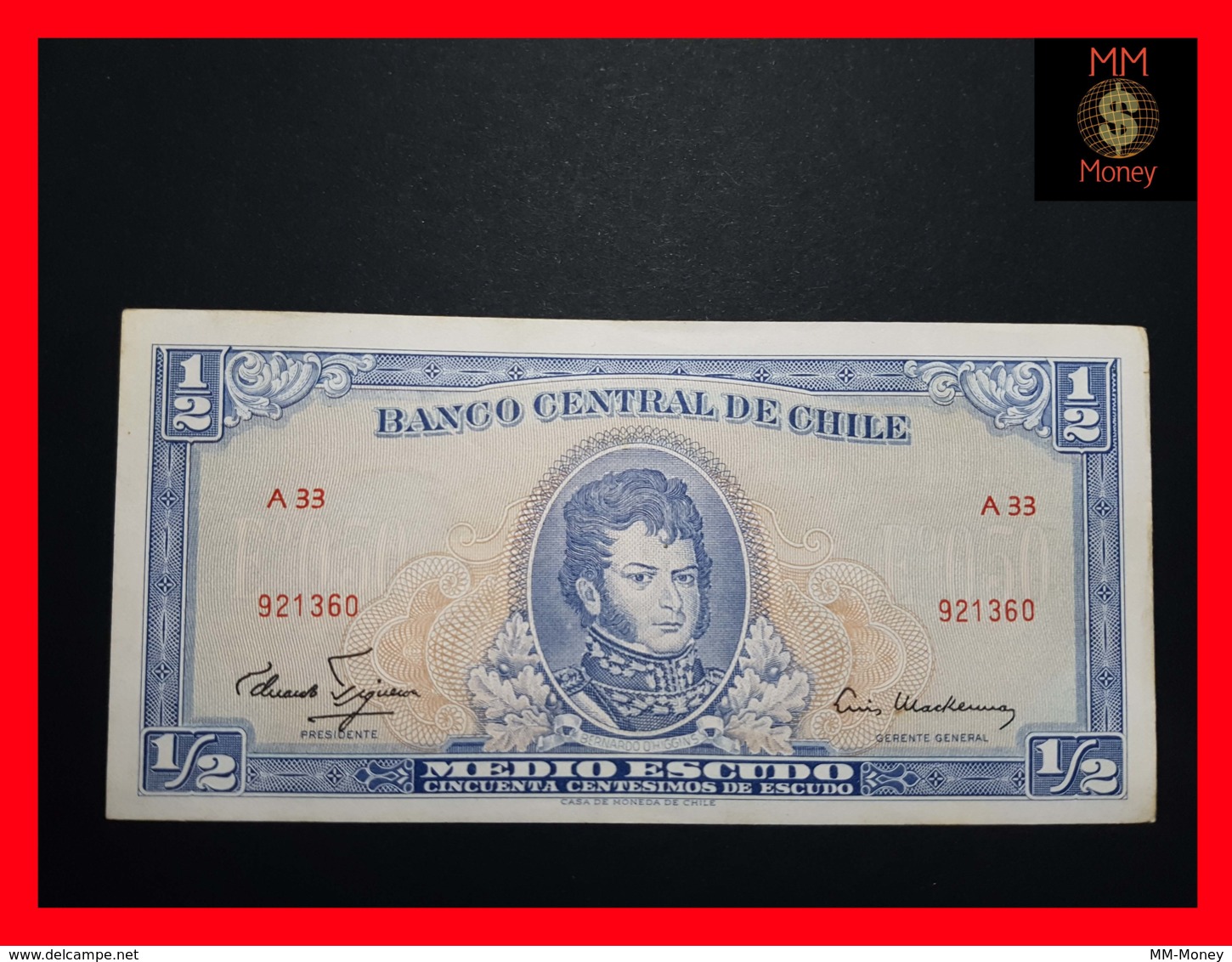 CHILE  ½ Escudos  1962  P. 134  RED SERIAL XF - Chile