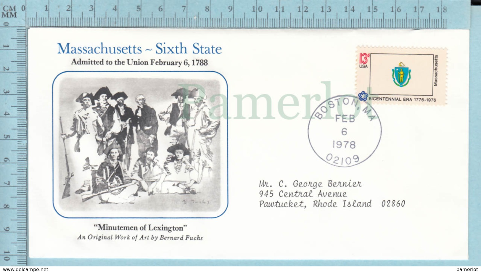 Art Work Envelope Cachet, Enveloppe Artistique, - B. Fuchs , MASSACHUSETTS Flag, Commemorative, Cover Boston 1978 - Autres & Non Classés