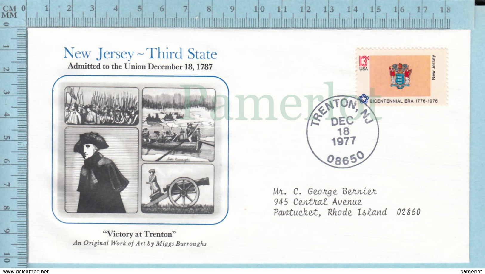 Art Work Envelope Cachet, Enveloppe Artistique, - M. Burroughs ,NEW JERSEY Flag, Commemorative, Cover Trenton 1977 - Autres & Non Classés