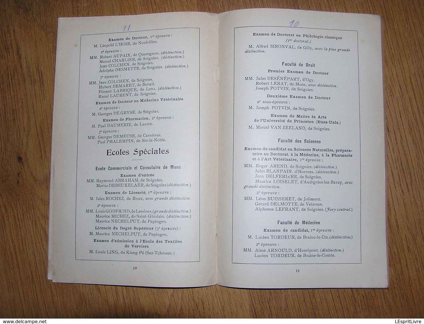 PALMARES D' Honneur et d' Excellence  ANNEE 1925 1926 COLLEGE SAINT VINCENT à SOIGNIES Ecole Prix Résultats