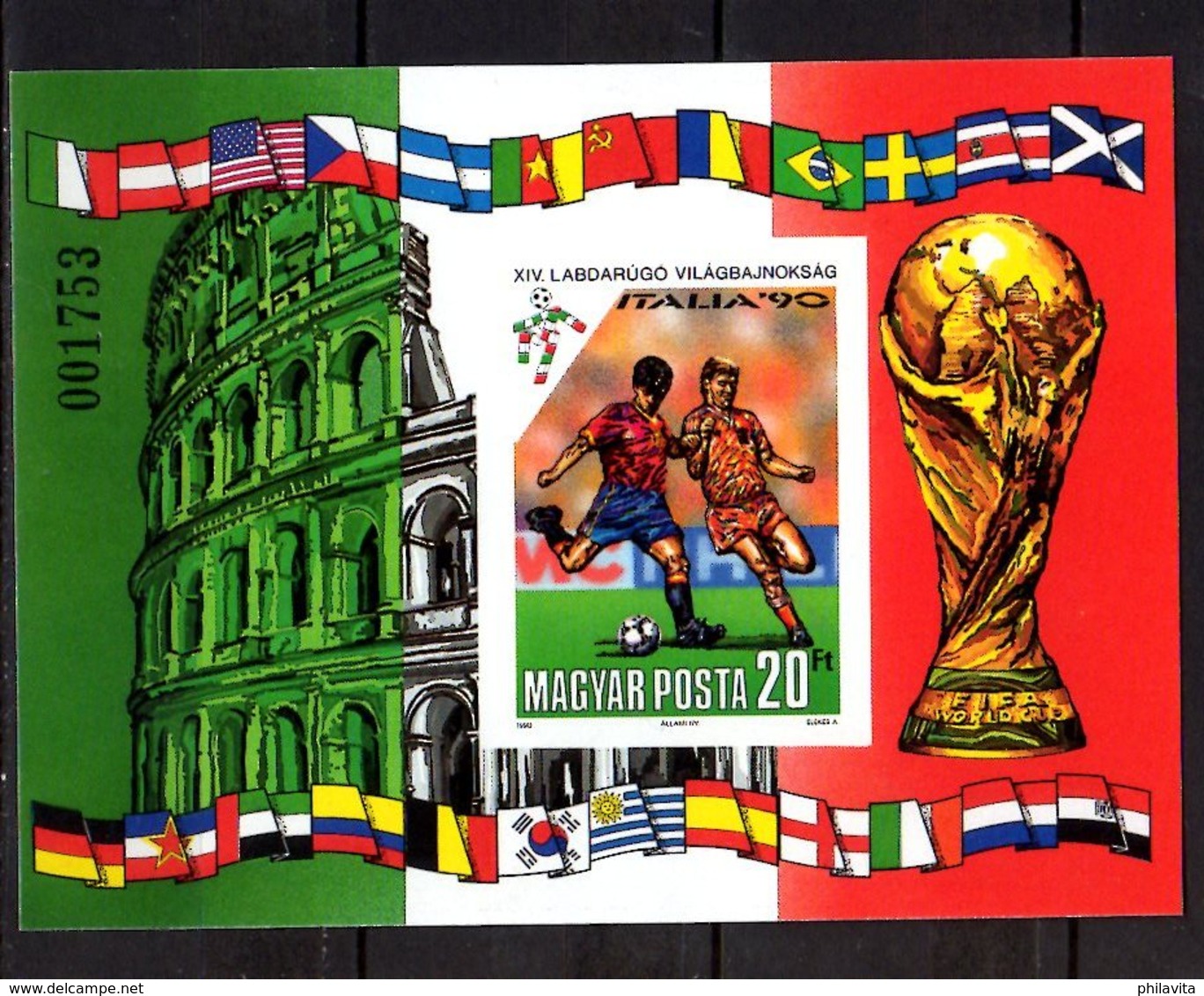 1990 Hungary - Football World Cup In Italy 1990 - MS Imperforated -MNH** MI B 210 B (hj) - Ungebraucht