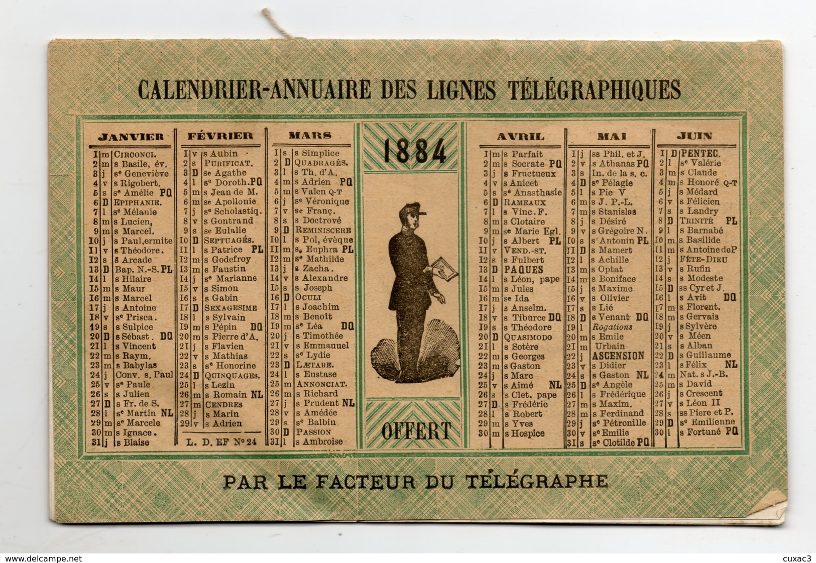 Calendrier-annuaire Des Lignes Téléphoniques 1884 - Offert Par Le Facteur Des Télégraphe - Klein Formaat: ...-1900