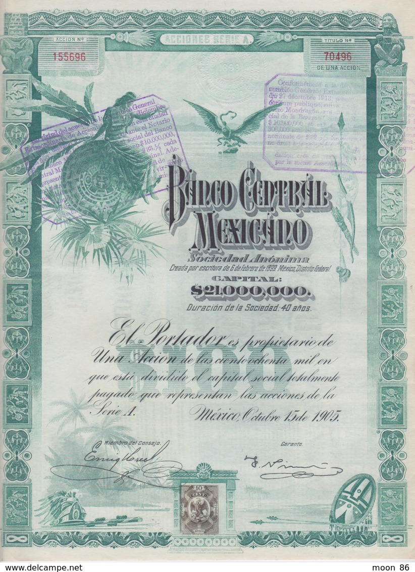 BANCO CENTRAL MEXICANO - 1905 - ACTIONS & TITRES - Banque & Assurance