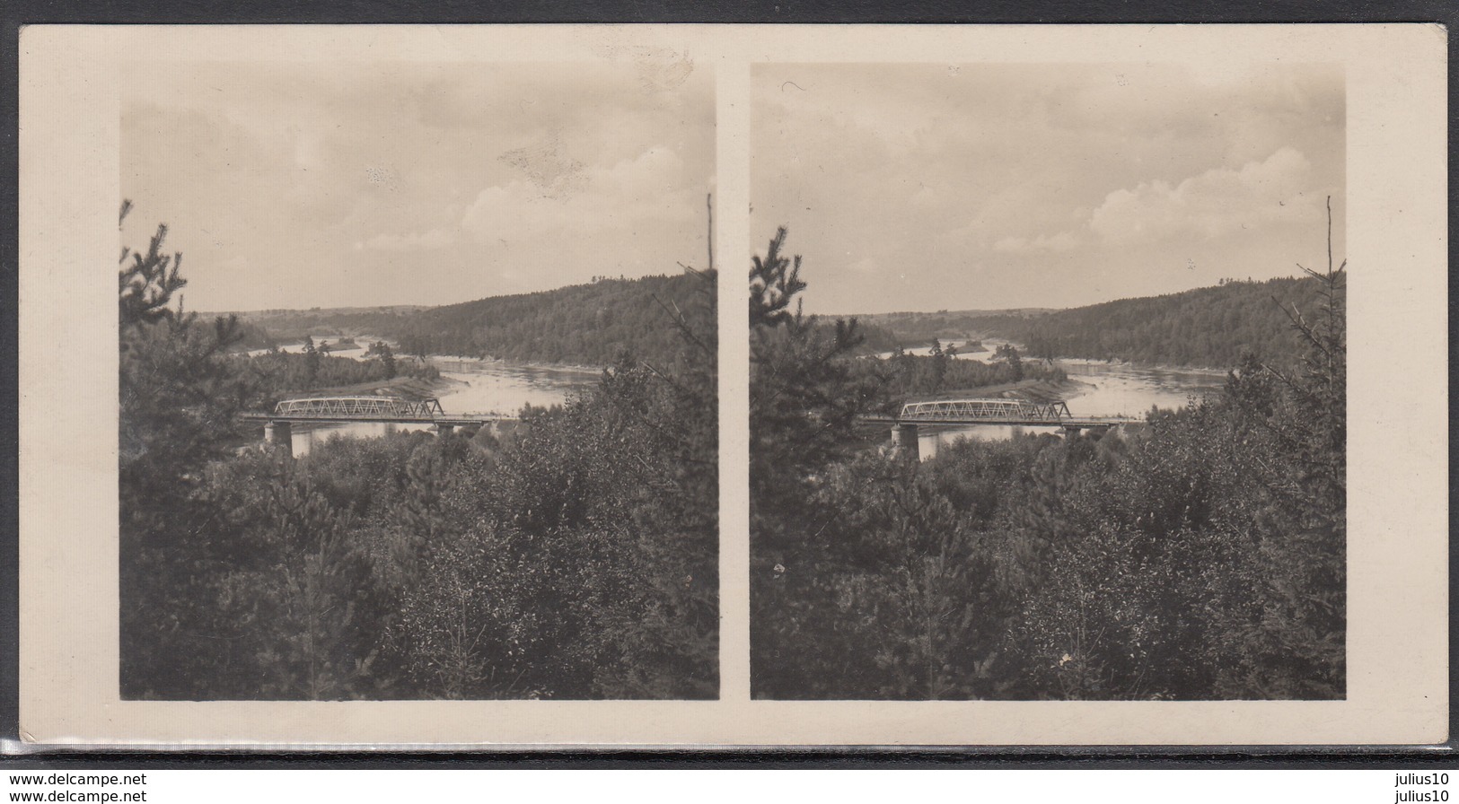 LITHUANIA LITUANIE LITAUEN Old Stereo Photo Card Bridge Across Nemunas (Alytus District) #12470 - Litauen