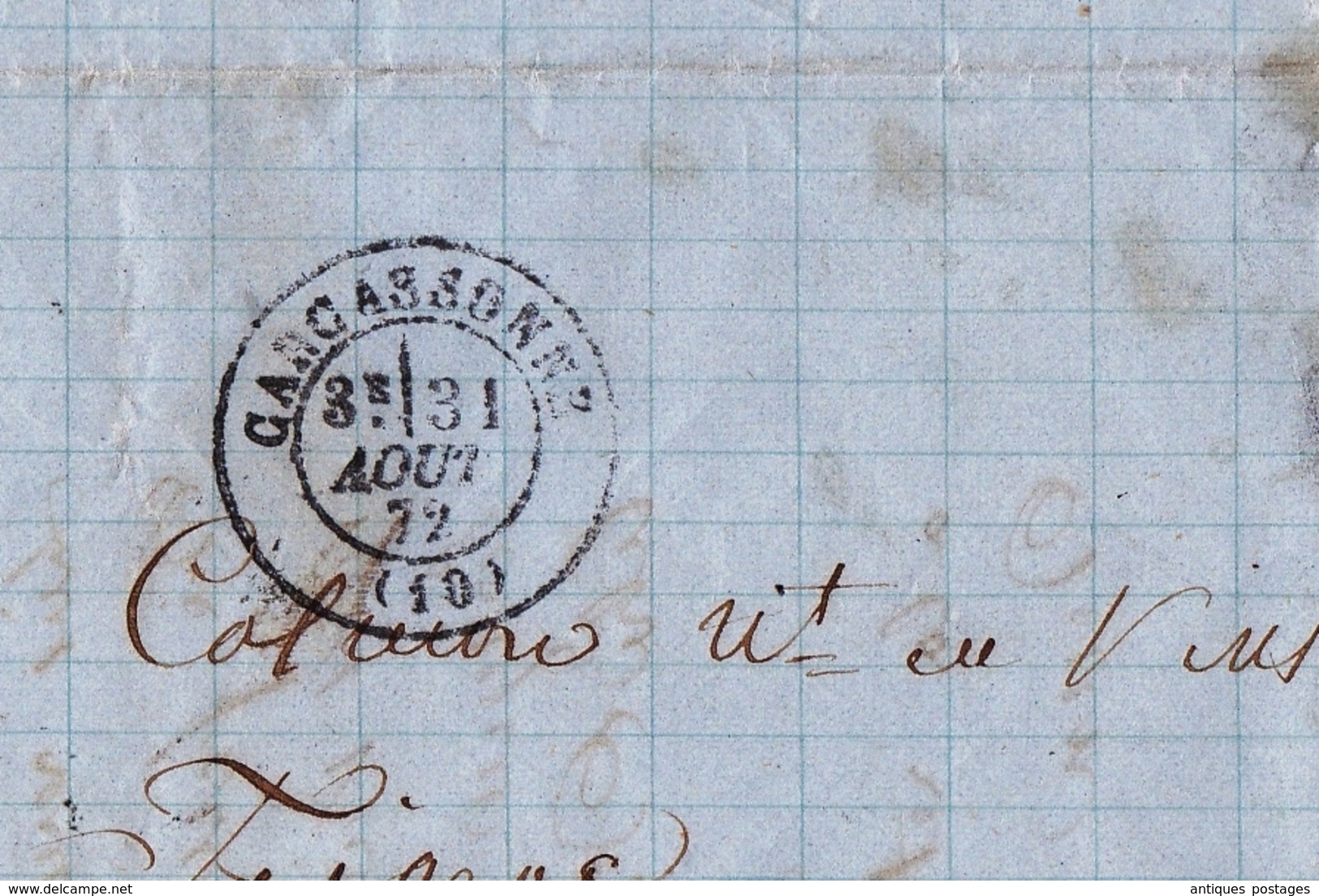 Lettre Puichéric Babou 1872 Aude Carcassonne Figeac Lot Vin Wine - 1871-1875 Cérès