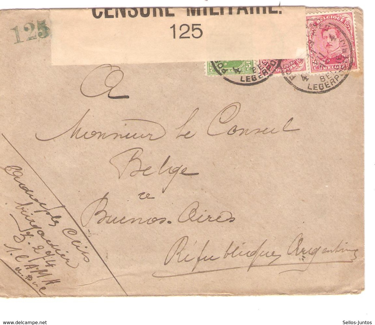 JS563/ TP 137-138(2) S/L.c.PMB-BLP 4 11/7/18 Censure Militaire 125 Z 274 1 CA-MA V.Argentine C.d'arrivée - Army: Belgium