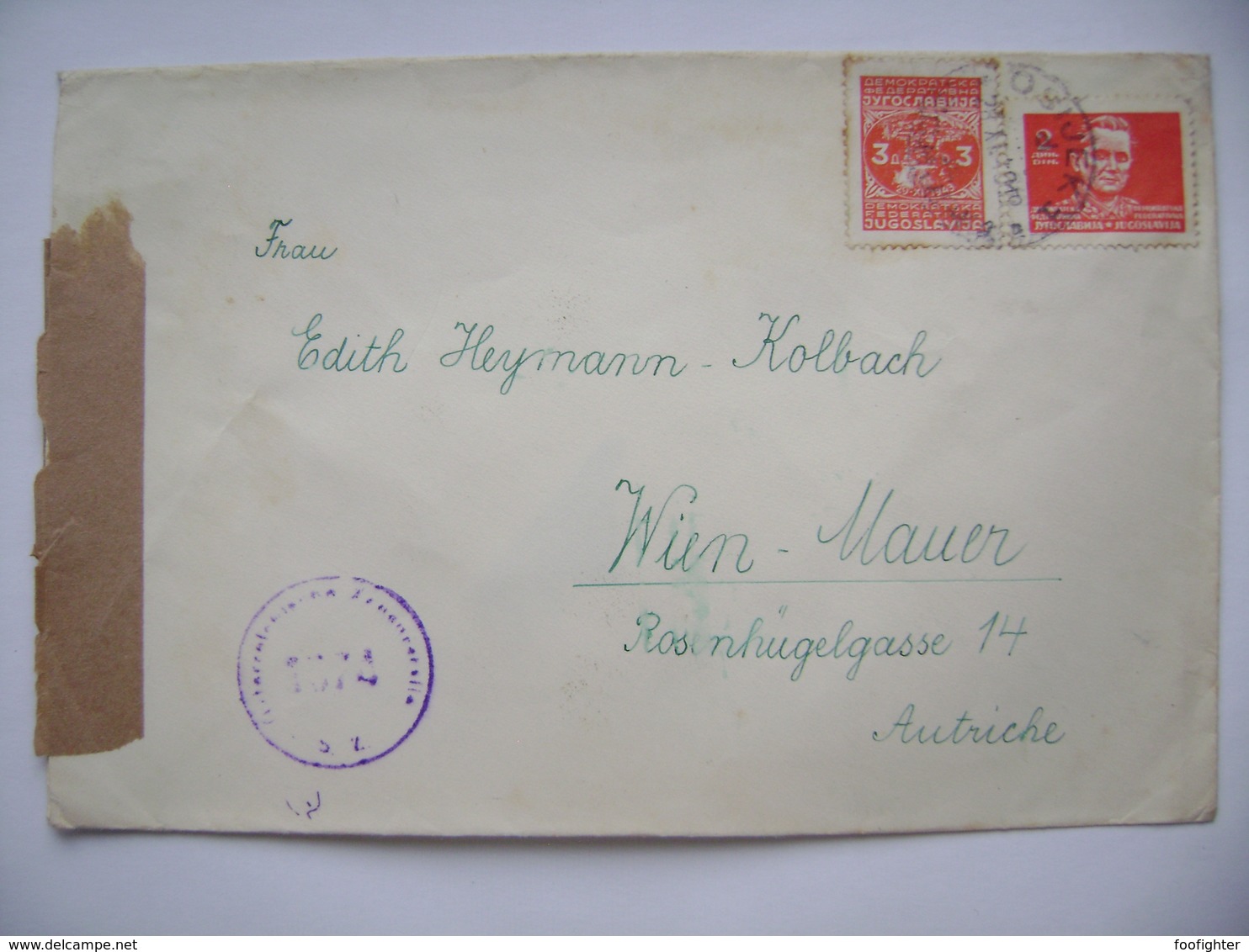 Cover OSIJEK To Vienna Wien Austria 1947 - Österreichische Zensurstelle(censored), Stamp Jajce 3 D.,  Marshal Tito 2 D. - Covers & Documents