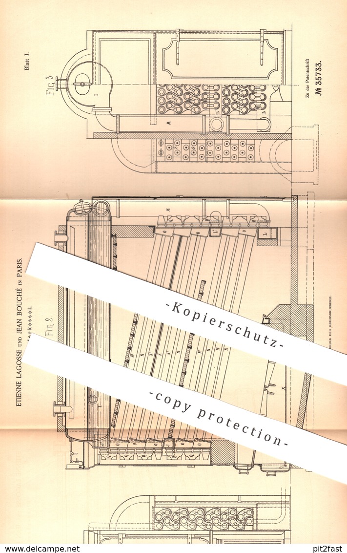 Original Patent - Etienne Lagosse , Jean Bouché , Paris , Frankreich , 1885 , Gliederkessel | Kessel , Dampfkessel !!! - Documents Historiques