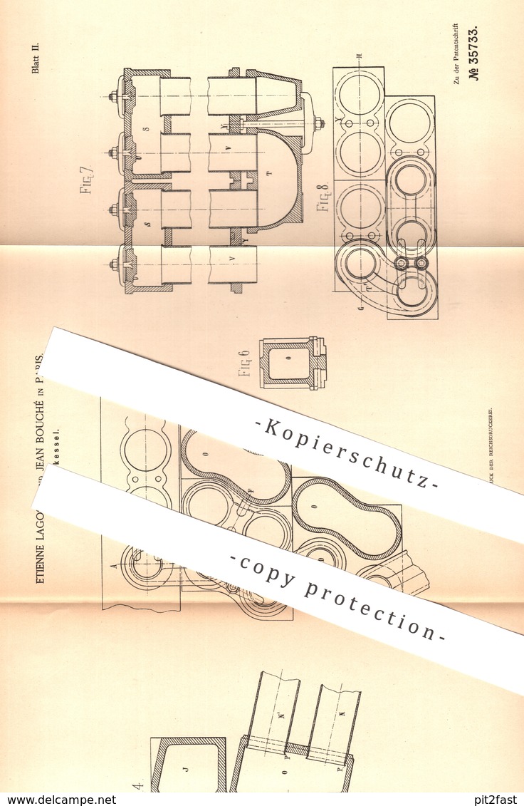 Original Patent - Etienne Lagosse , Jean Bouché , Paris , Frankreich , 1885 , Gliederkessel | Kessel , Dampfkessel !!! - Historical Documents