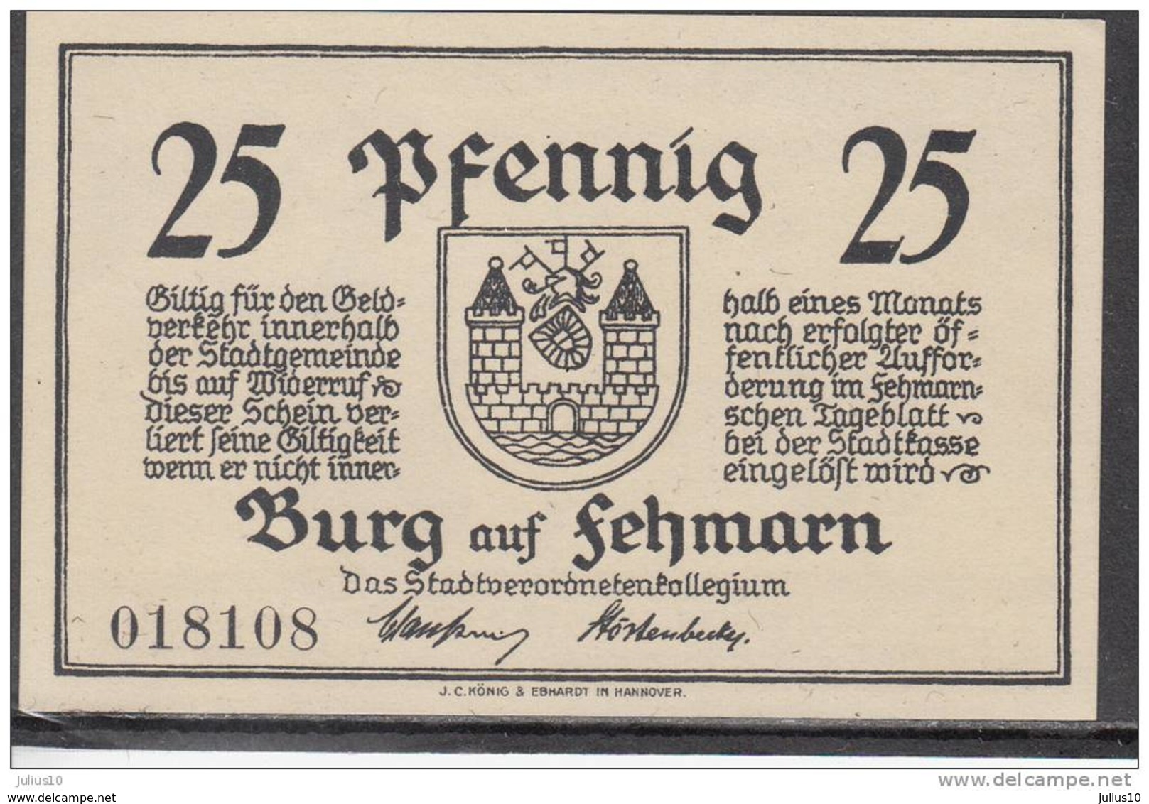 GERMANY Local Banknote Burg Auf Fehmarn 25 Pfennig FV #13381 - [11] Emisiones Locales