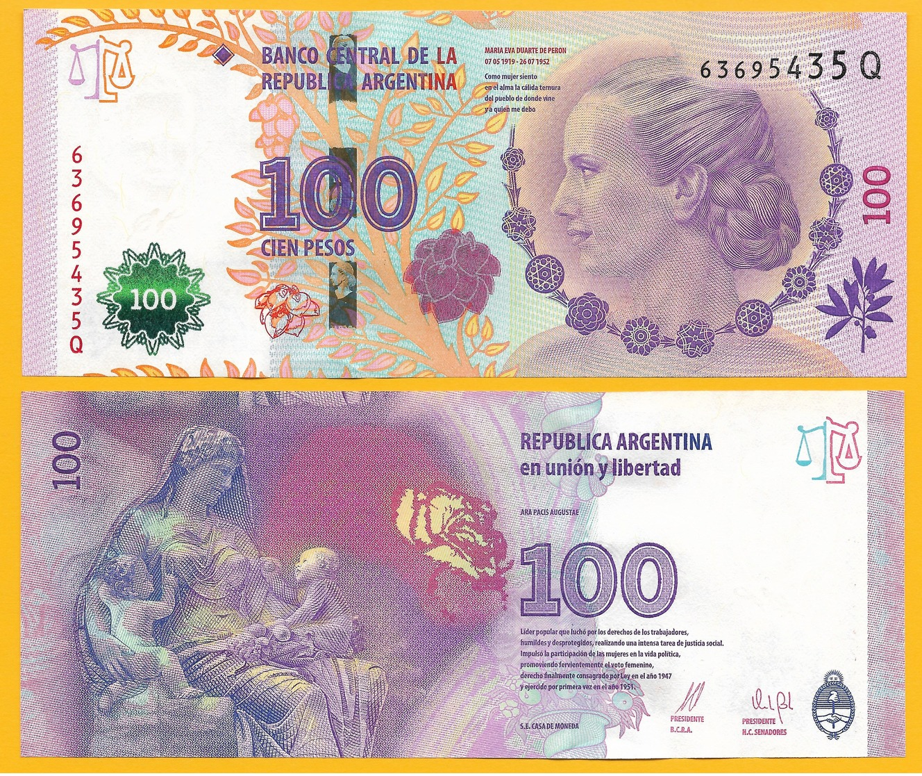 Argentina 100 Pesos P-358b 2014 (Series Q) UNC - Argentina