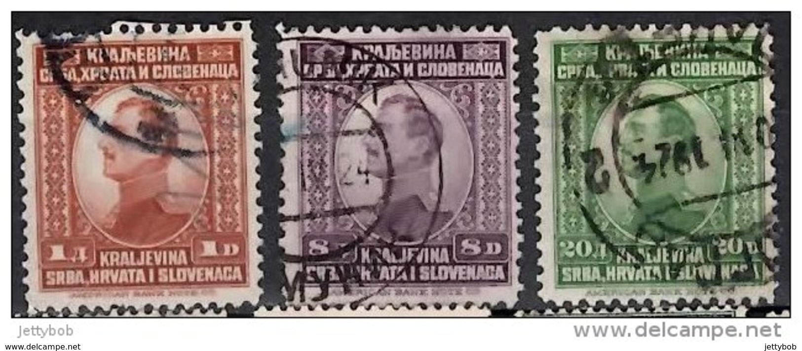 YUGOSLAVIA 1923 King Alexander 1d, 8d, 20d (Krajelvina) Used - Usati