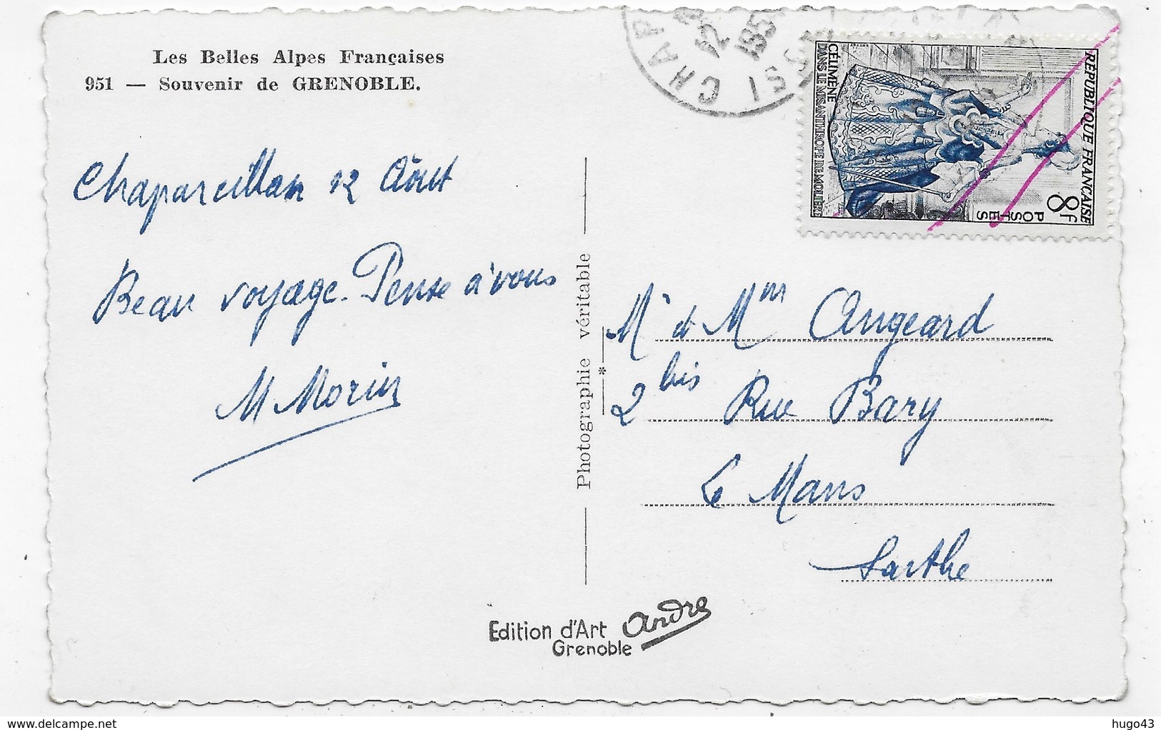 (RECTO / VERSO) GENOBLE - N° 951 - MULTIVUES - BEAU TIMBRE -  FORMAT CPA VOYAGEE - Grenoble