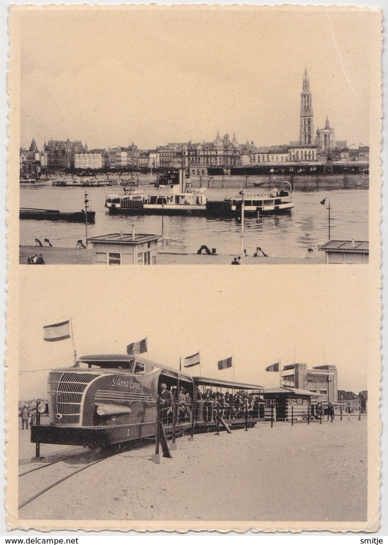 ANTWERPEN - Boven : Zicht Op De Reede Van Antwerpen - Onder : Vertrek St Anna Expres Aan Kleine Tunnel - Tram - Antwerpen