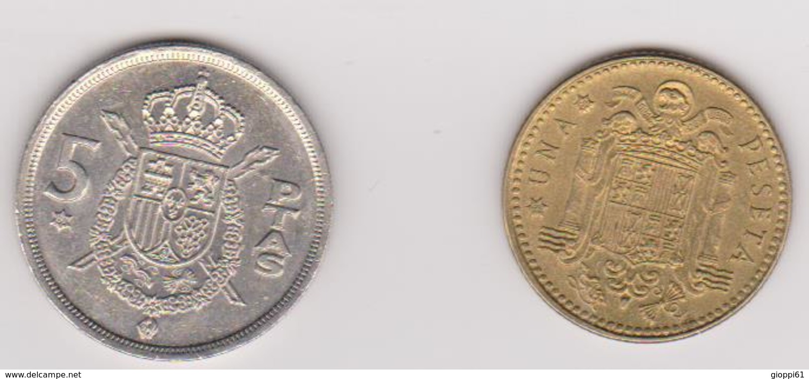 1975 Spagna - 1pta, 5pta (circolate) Fronte E Retro - Altri & Non Classificati