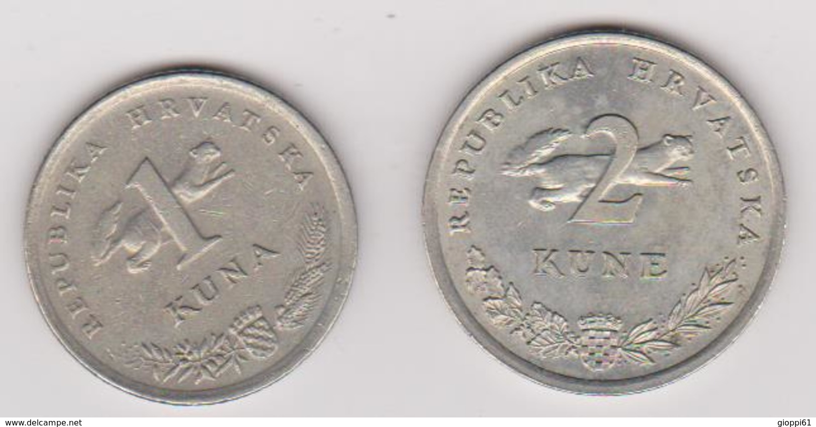 1993 Croazia - 1 E 2 Kune (circolate) Fronte E Retro - Croazia