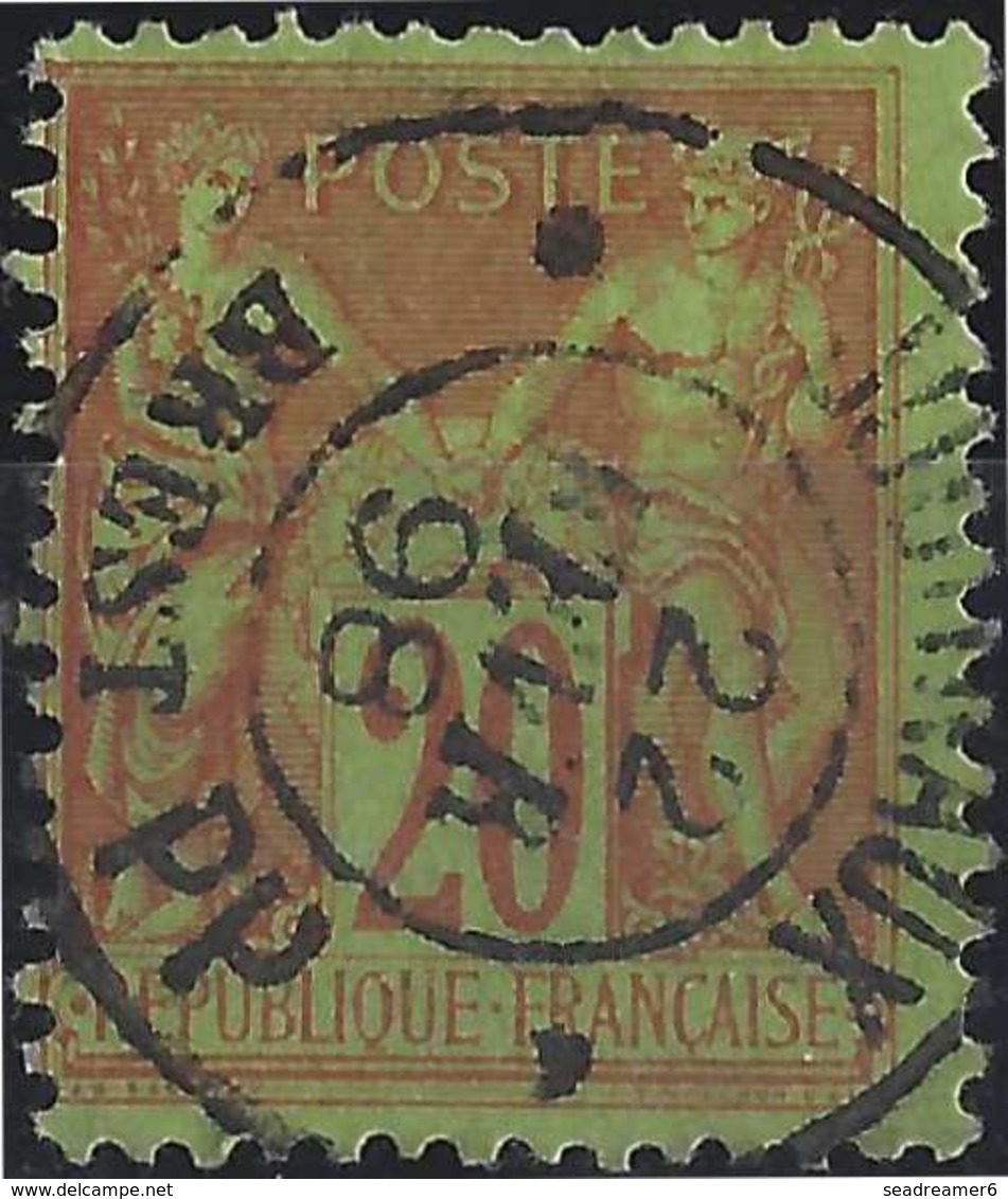 1876 Sage N°96 Obl 20c Brique Sur Vert N/U Oblitéré Brest PP Journaux Superbe !! - 1876-1898 Sage (Tipo II)