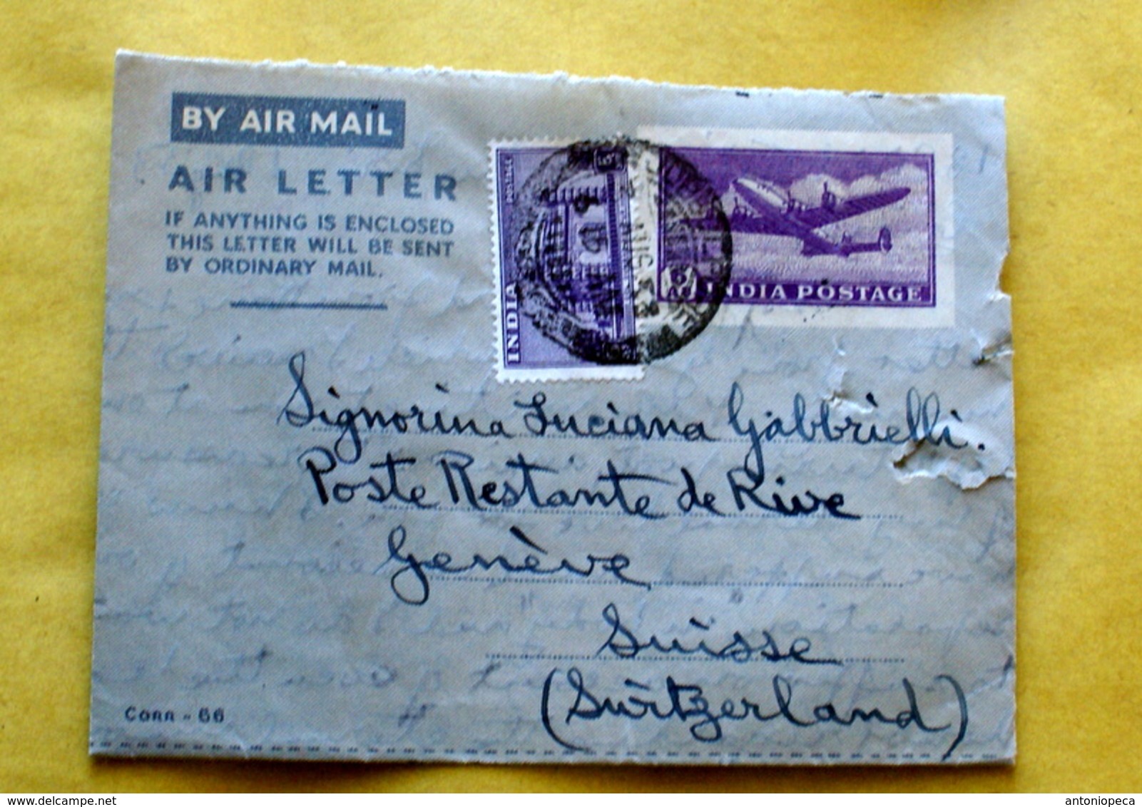 INDIA 1953 AEROGRAMMA + 1 VALORE VIAGGIATO - Storia Postale